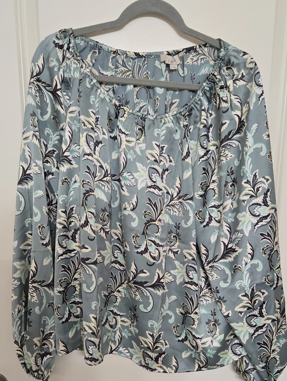 LOFT Light Blue Floral Off-Shoulder Blouse